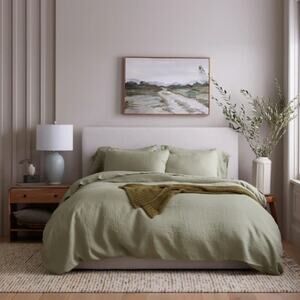 Quince European Linen Duvet Cover - Full/Queen Willowleaf Green NWOT